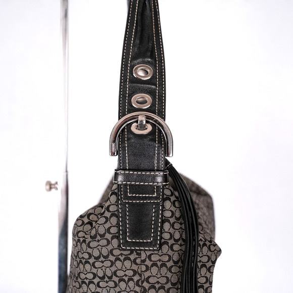 Coach Y2K Signature Hobo Shoulder Bag Small C Logo Gray w/ Black Leather F02158 - Picture 7 of 10